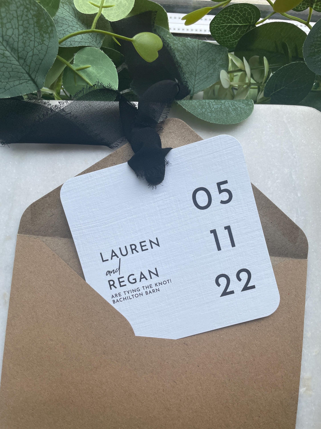 Elegant Simple Wedding Save the Dates Chiffon Ribbon details
