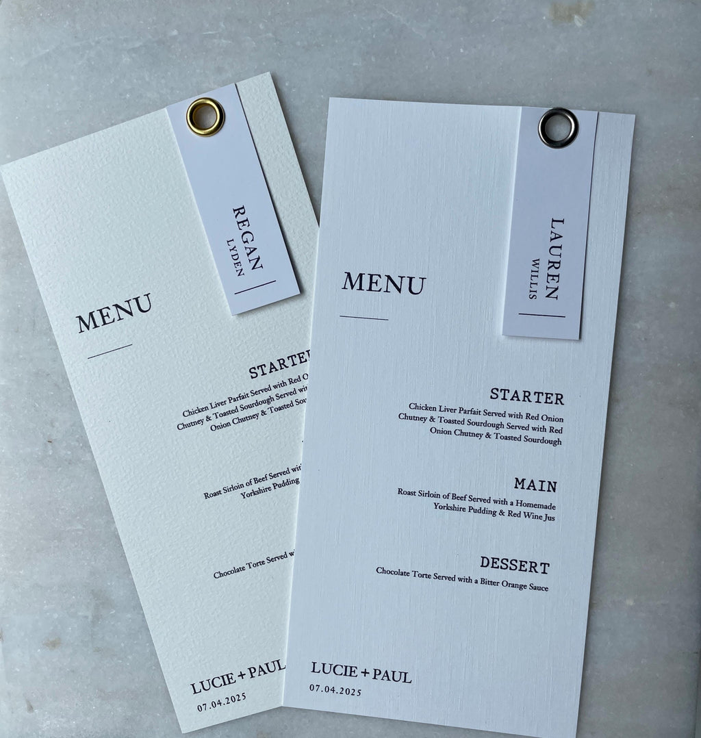 Beautiful Elegant Wedding Menu Placecards Personalised Rivet details