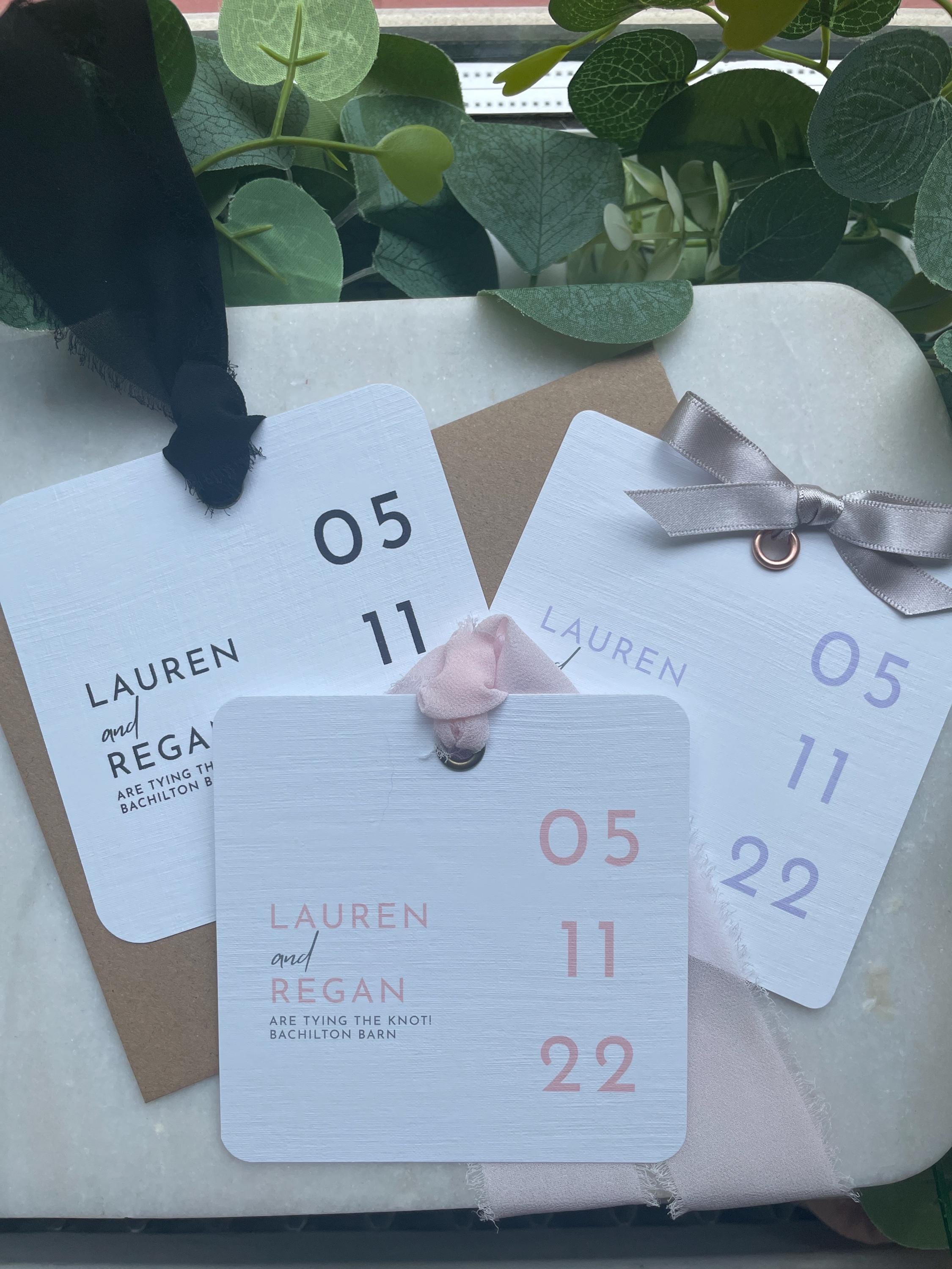 Elegant Simple Wedding Save the Dates Chiffon Ribbon details