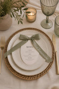 Personalised Ribbon Place Card Menu, Oval Wedding Menu with Bow, Ribbon Name Card, Elegant Minimalist Wedding Table Decor