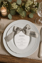 Personalised Ribbon Place Card Menu, Oval Wedding Menu with Bow, Ribbon Name Card, Elegant Minimalist Wedding Table Decor