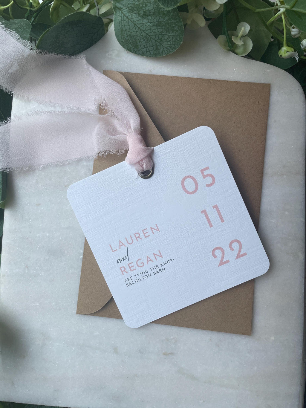 Elegant Simple Wedding Save the Dates Chiffon Ribbon details